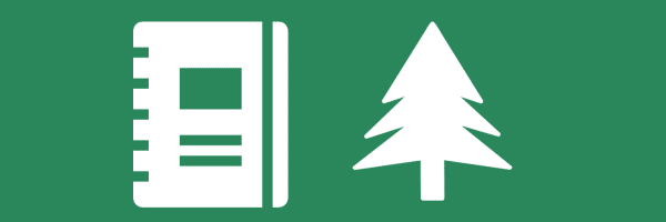 Outline image of journal and tree