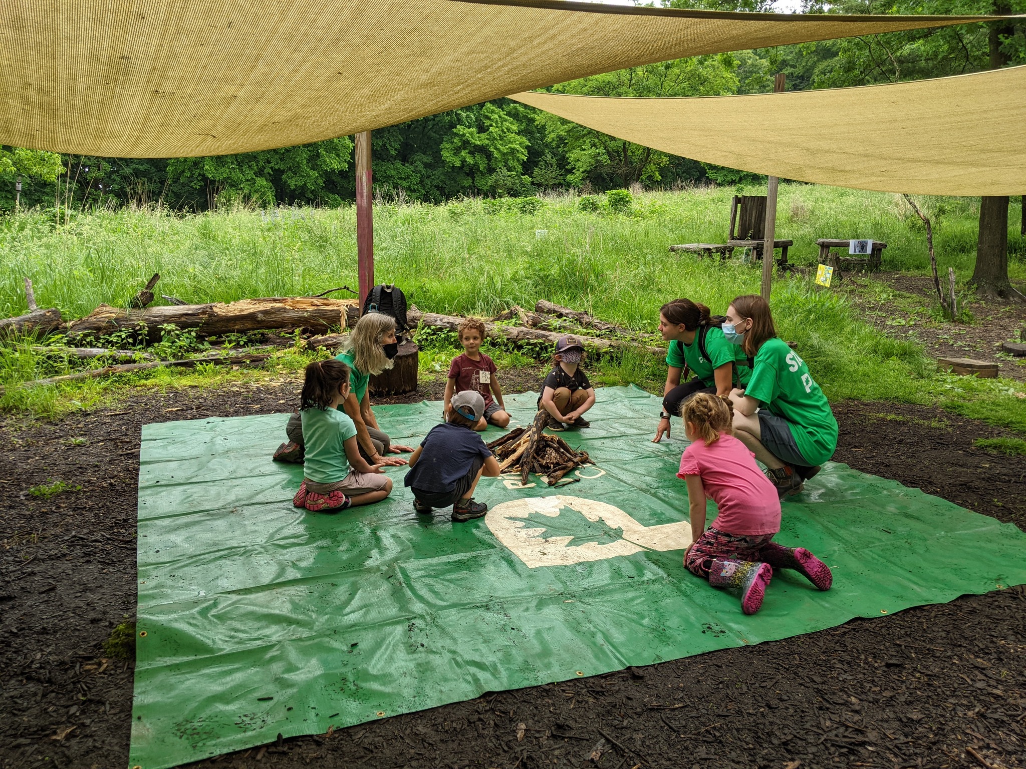 Children and teachers learning outdoors in Frick Park